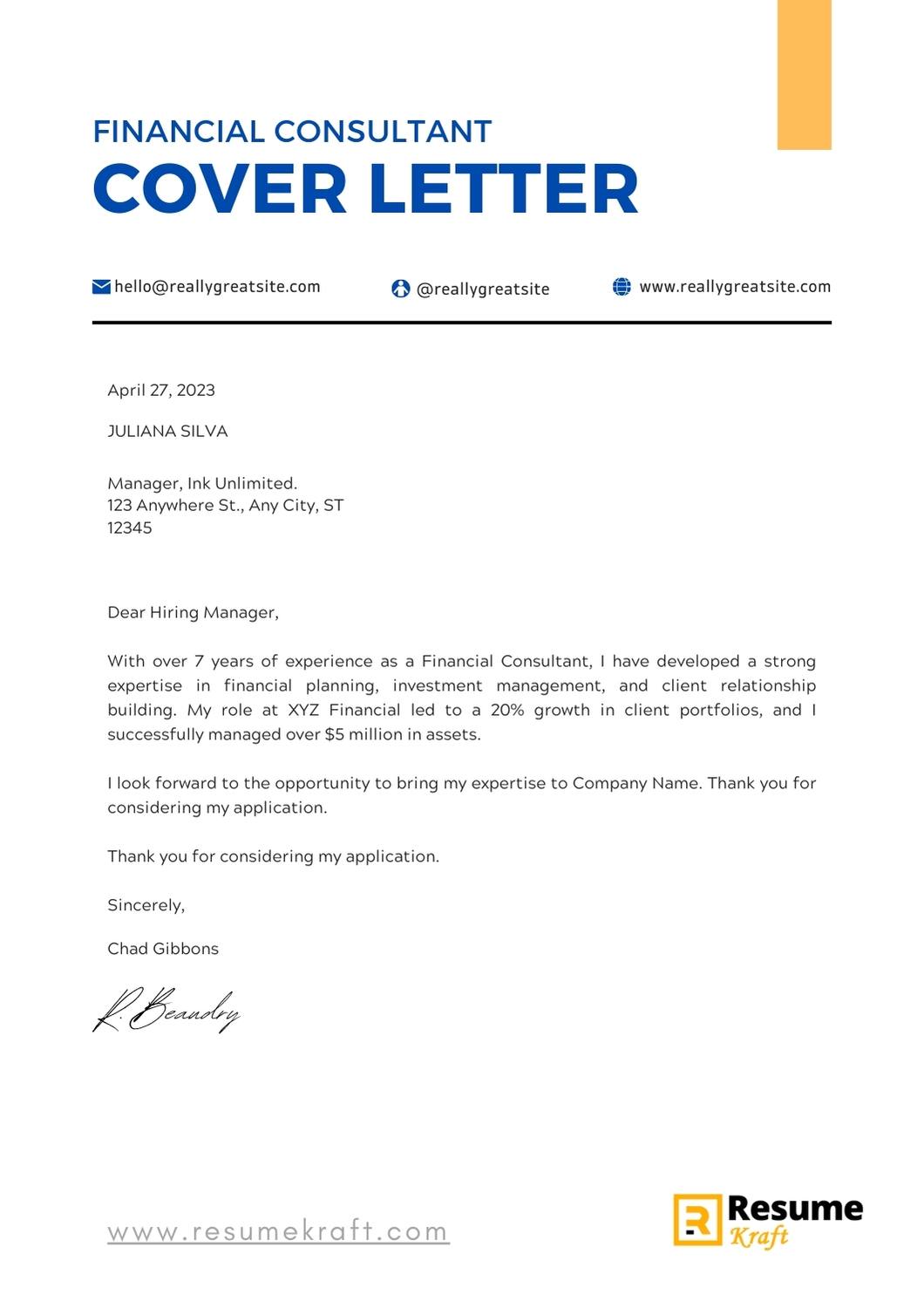 Financial Consultant Cover Letter