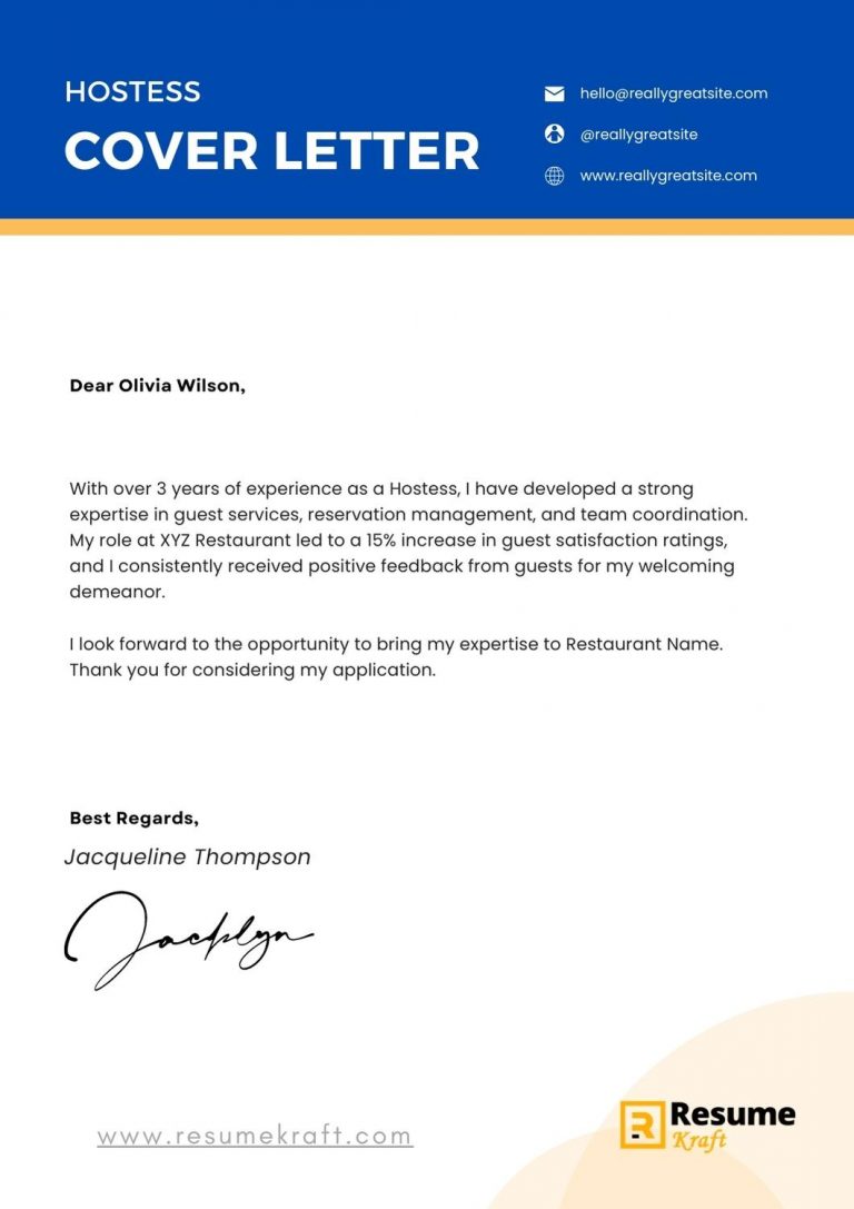 5 Hostess Cover Letter Examples And Templates In 2024 ResumeKraft   Hostess Cover Letter 768x1087 