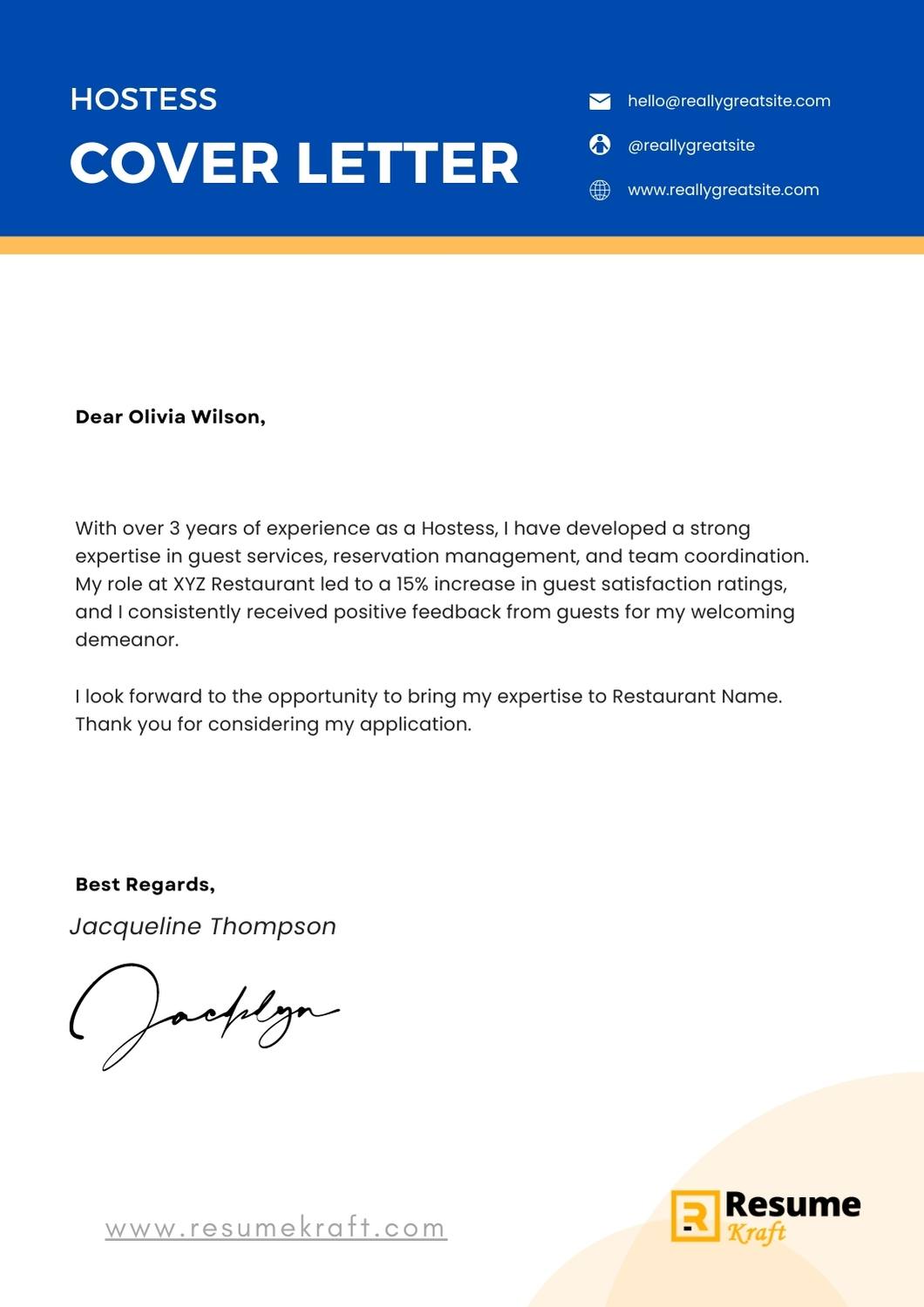 cover letter examples for hostess