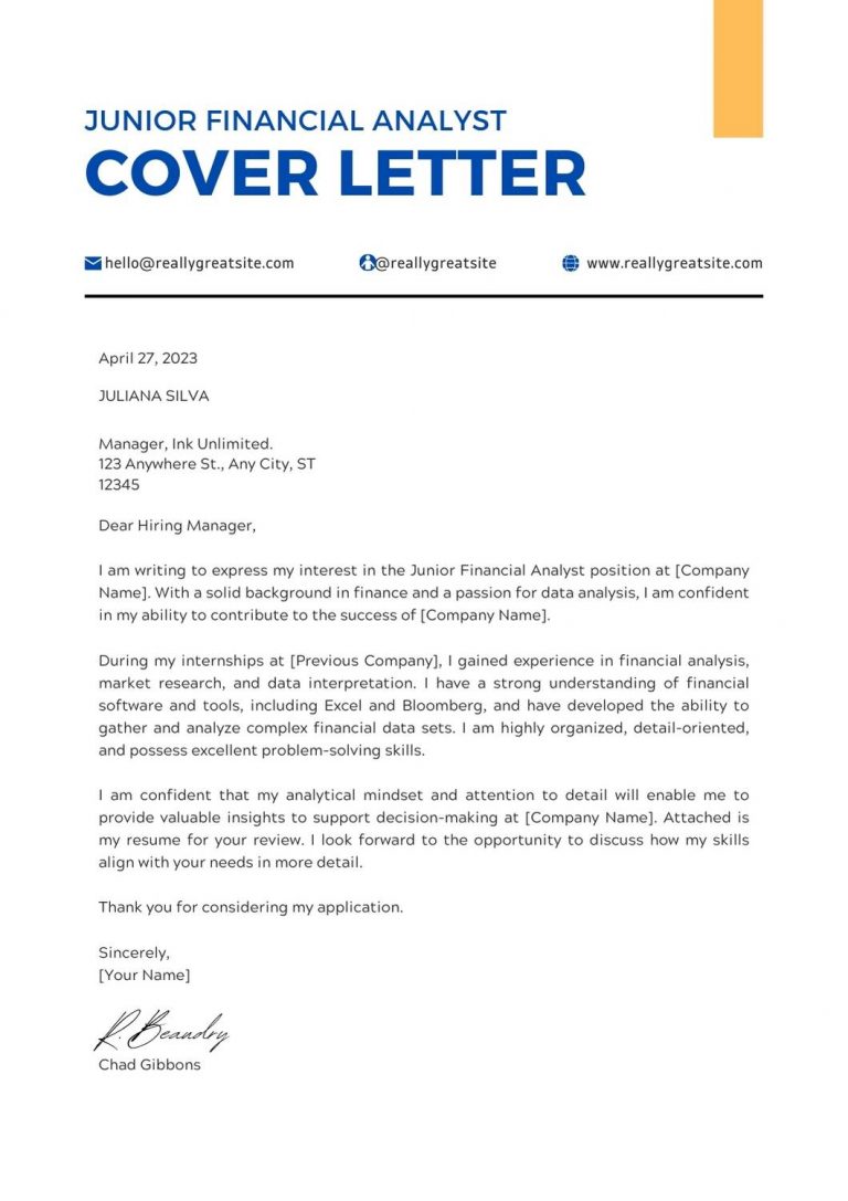 4 Junior Financial Analyst Cover Letter Examples And Templates For   Junior Financial Analyst Cover Letter 768x1087 