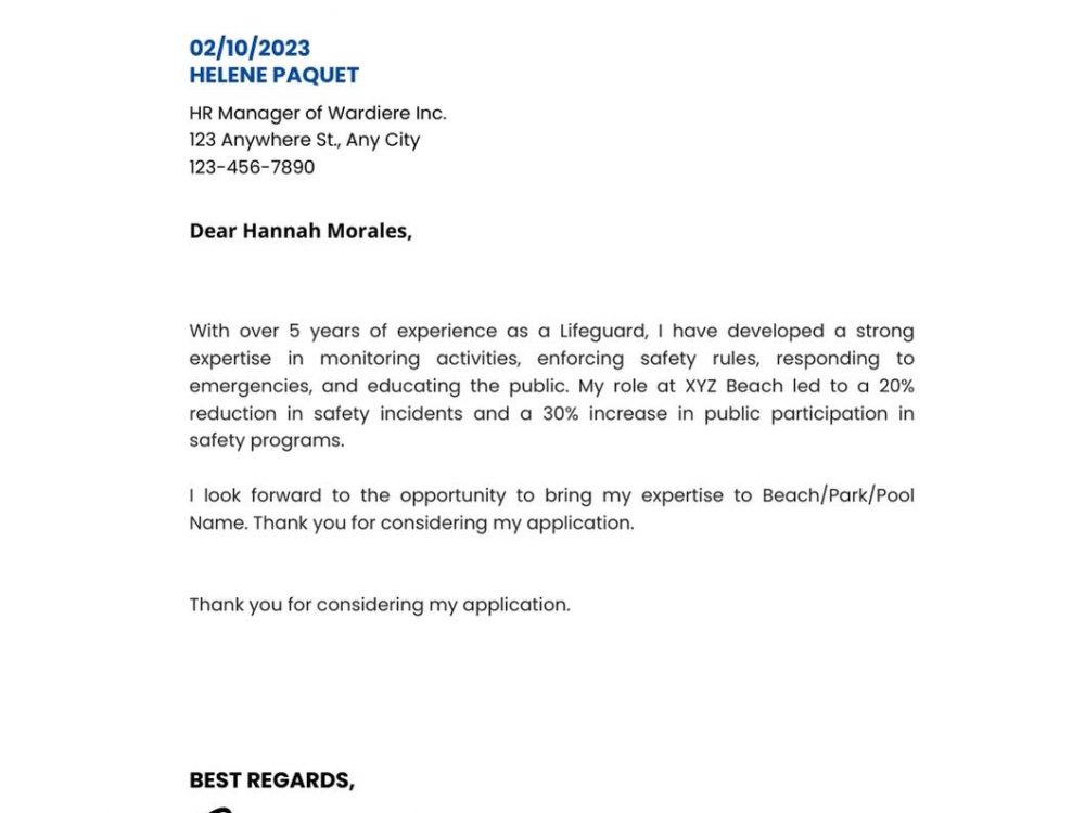 Lifeguard Cover Letter Examples