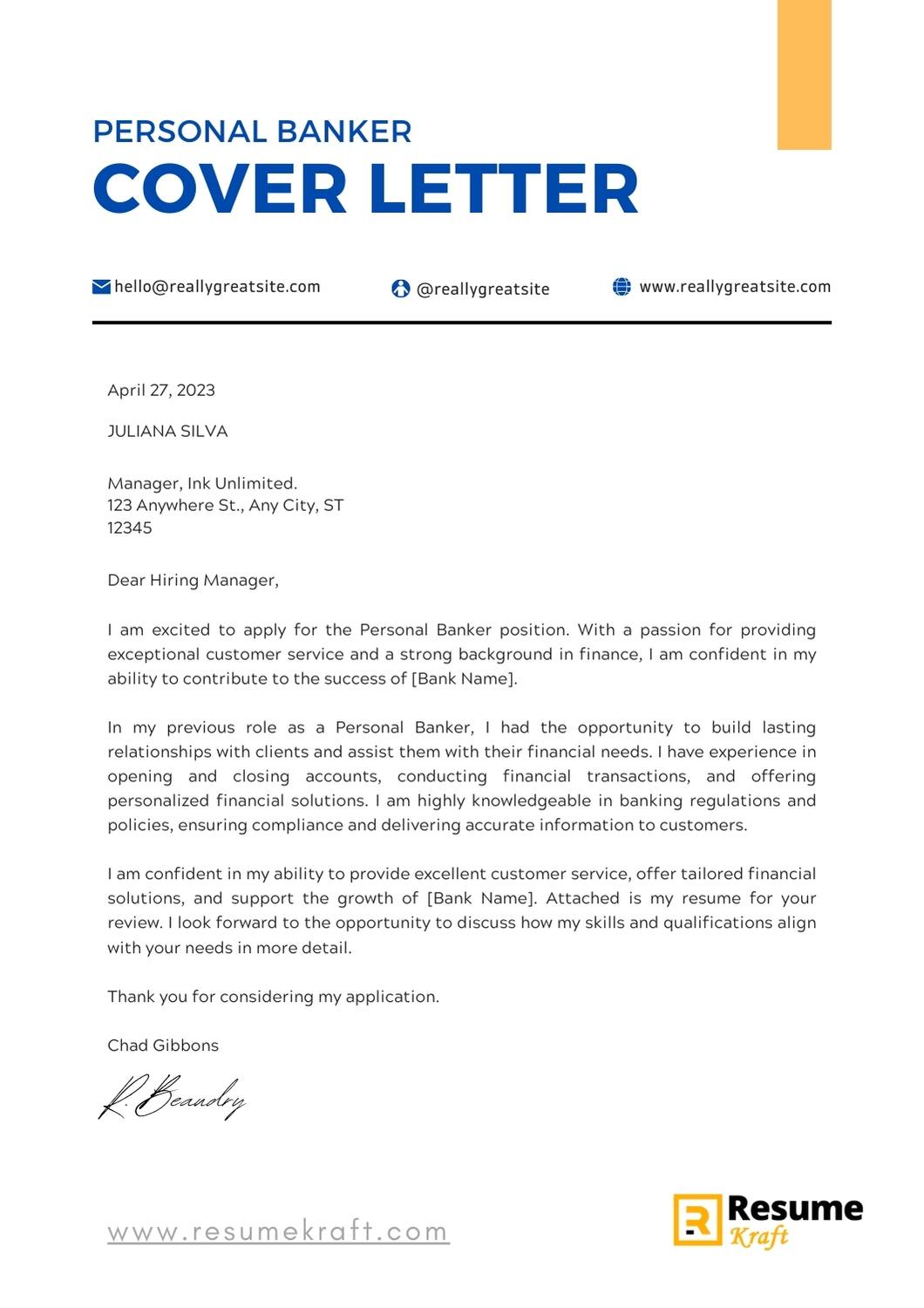cover letter for personal banker entry level