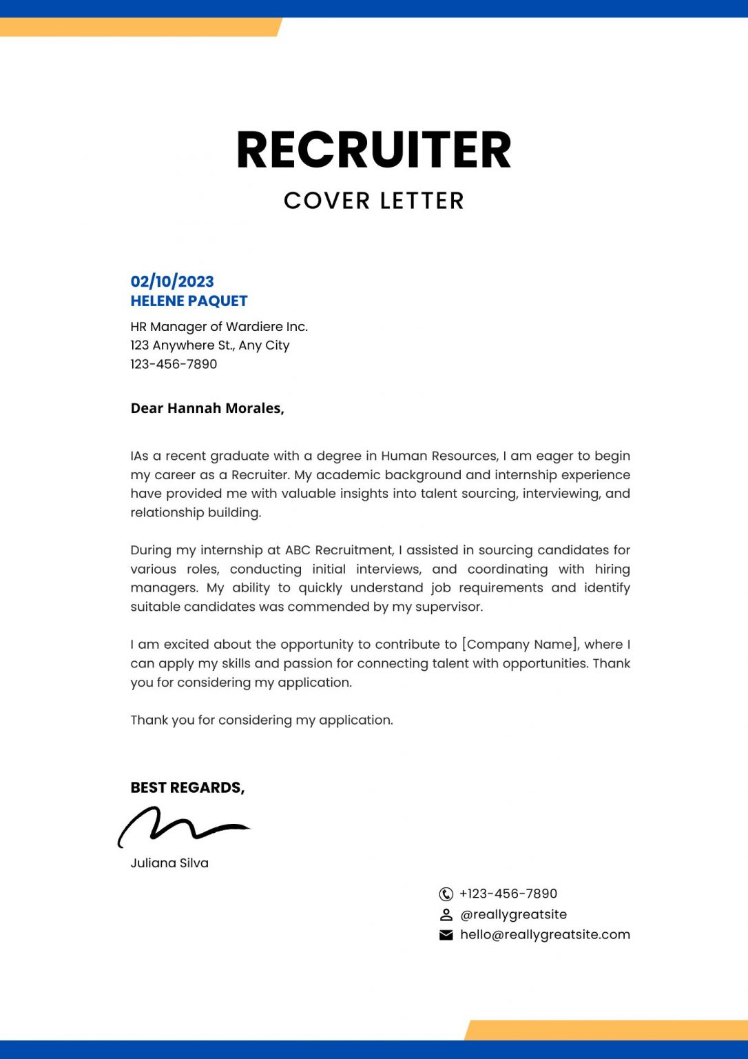 5 Recruiter Cover Letter Examples Templates In 2024 ResumeKraft   Recruiter Cover Letter 1086x1536 