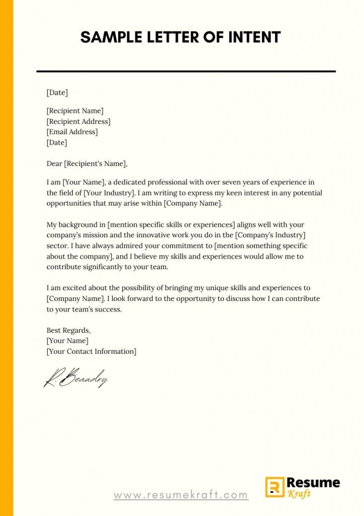 Sample Letter Of Intent 724x1024 