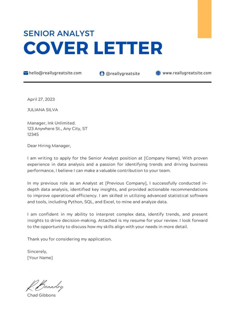 5 Senior Analyst Cover Letter Examples And Templates In 2023 In 2024   Senior Analyst Cover Letter 768x1087 