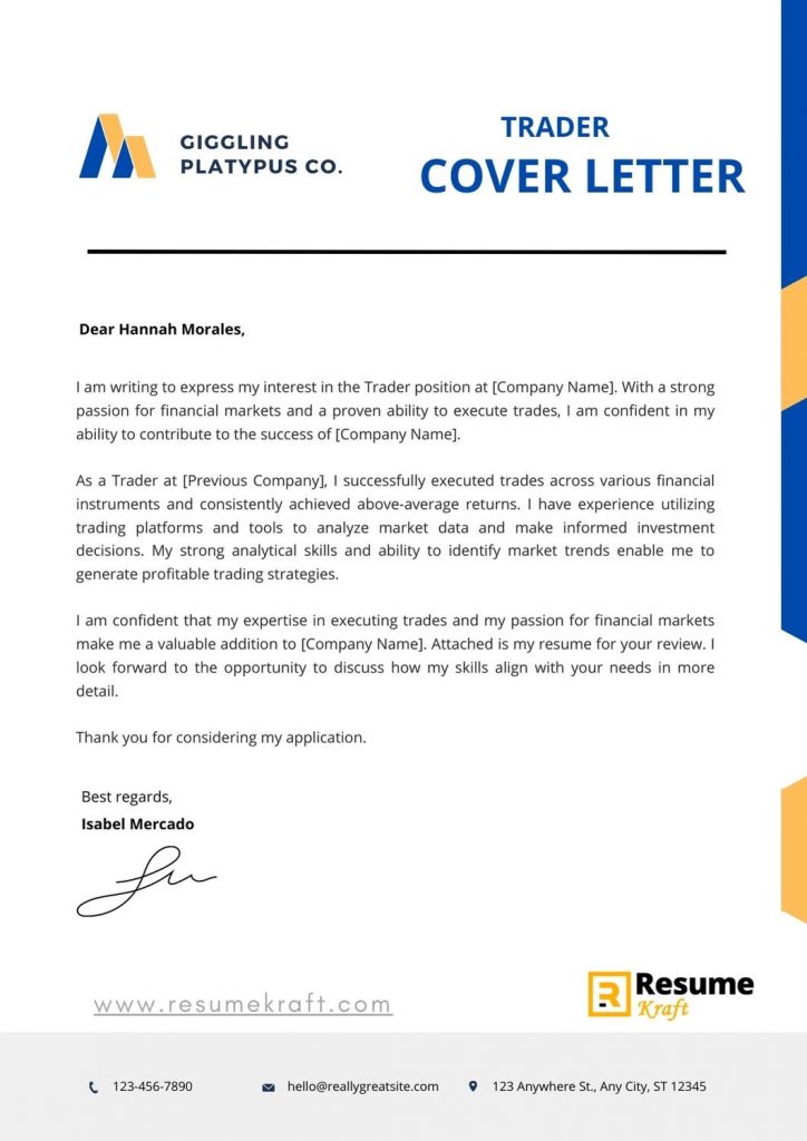 cover letter for sales and trading