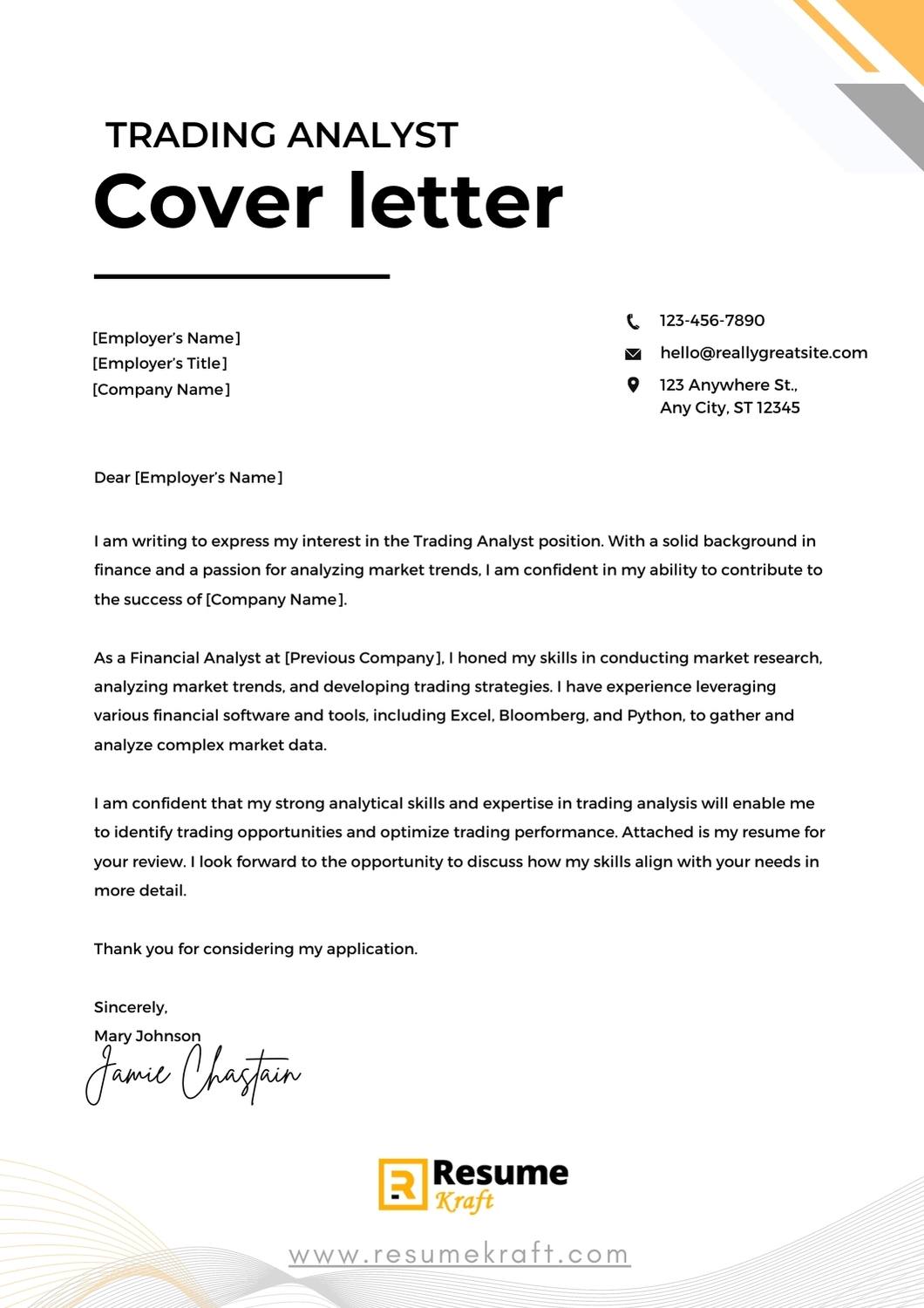 5 Trading Analyst Cover Letter Examples And Templates 2023 ResumeKraft   Trading Analyst Cover Letter 