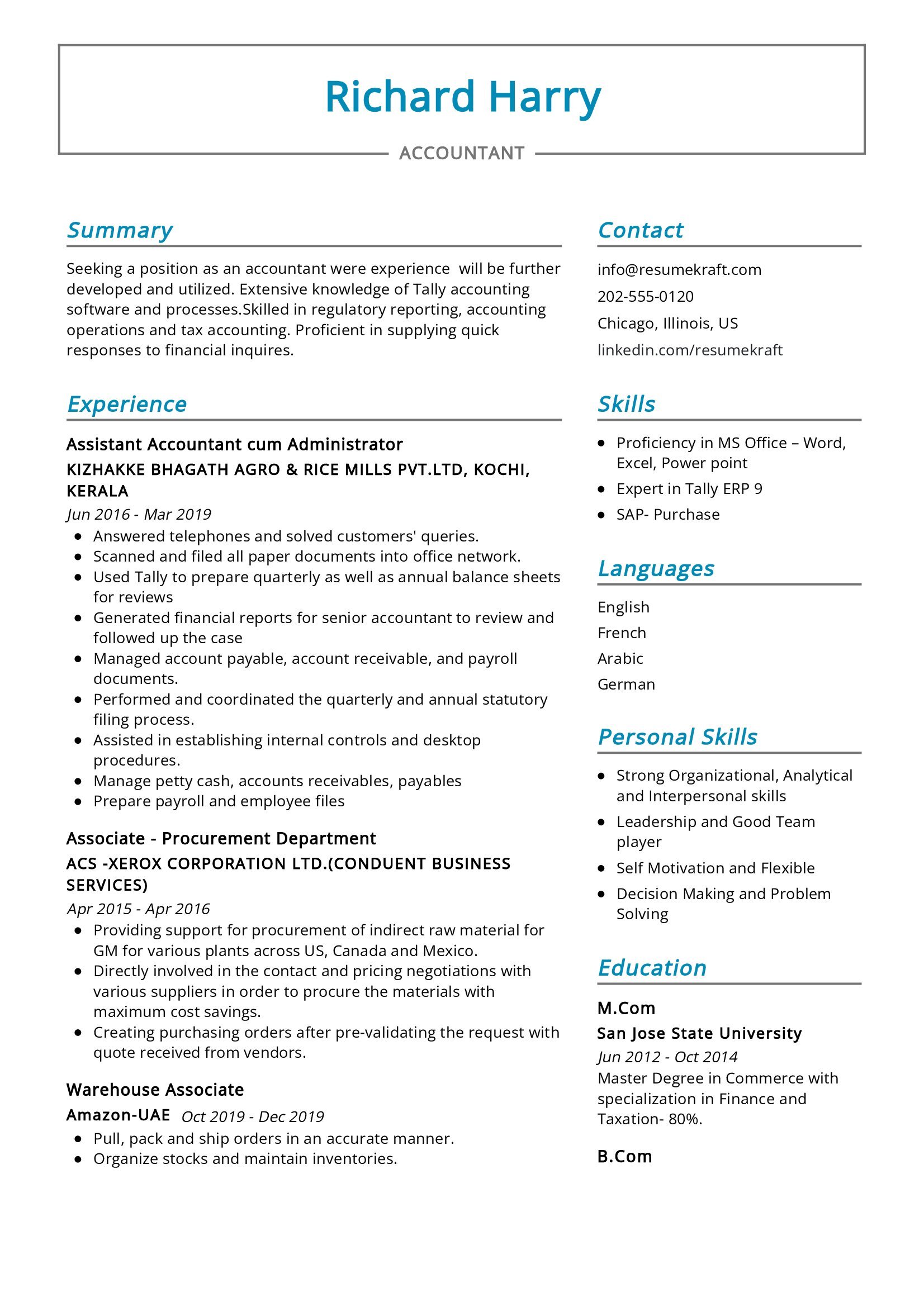 Accountant Resume Sample In 2024 - ResumeKraft