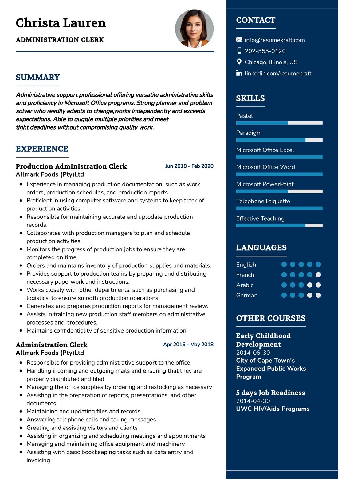 applicant resume sample for clerk