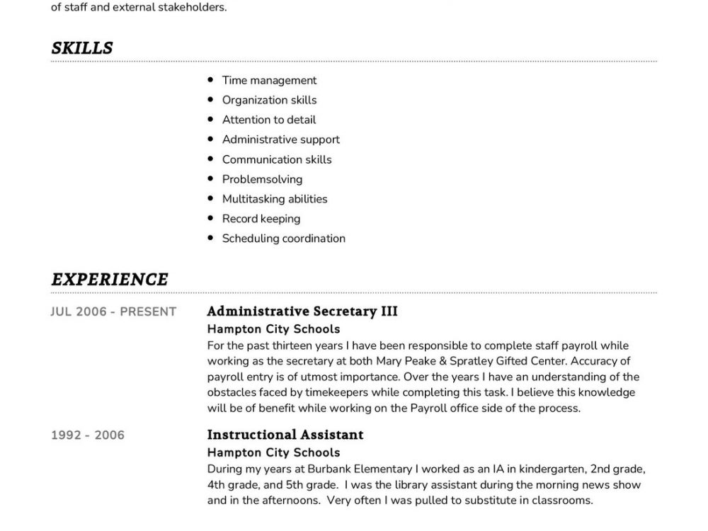 Administrative Secretary Resume Sample