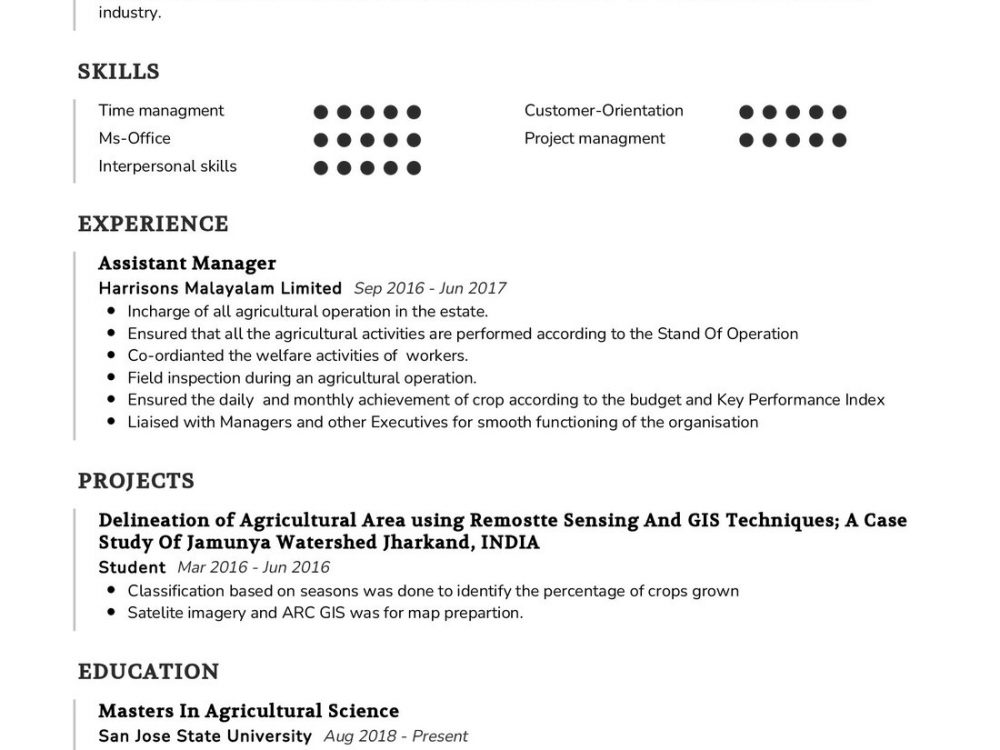 Agronomist Resume Sample