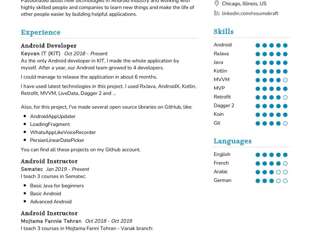 Android Instructor Resume Sample