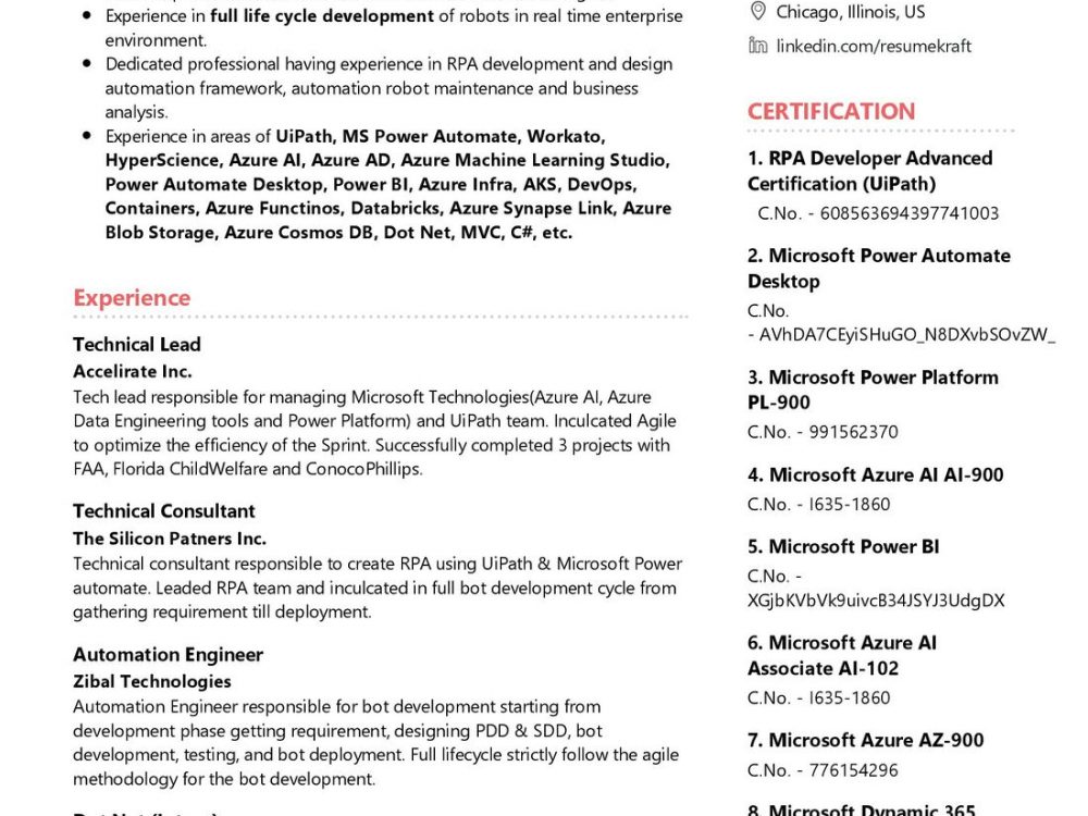 Automation Tech Lead Resume Sample