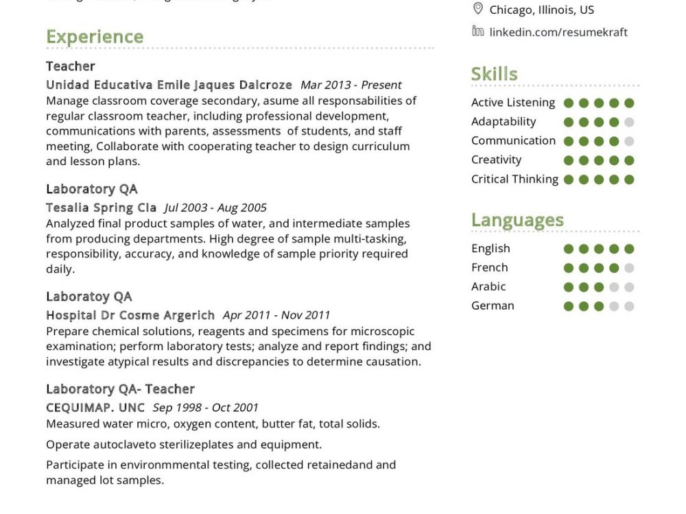 Biochemistry Teacher Resume Sample