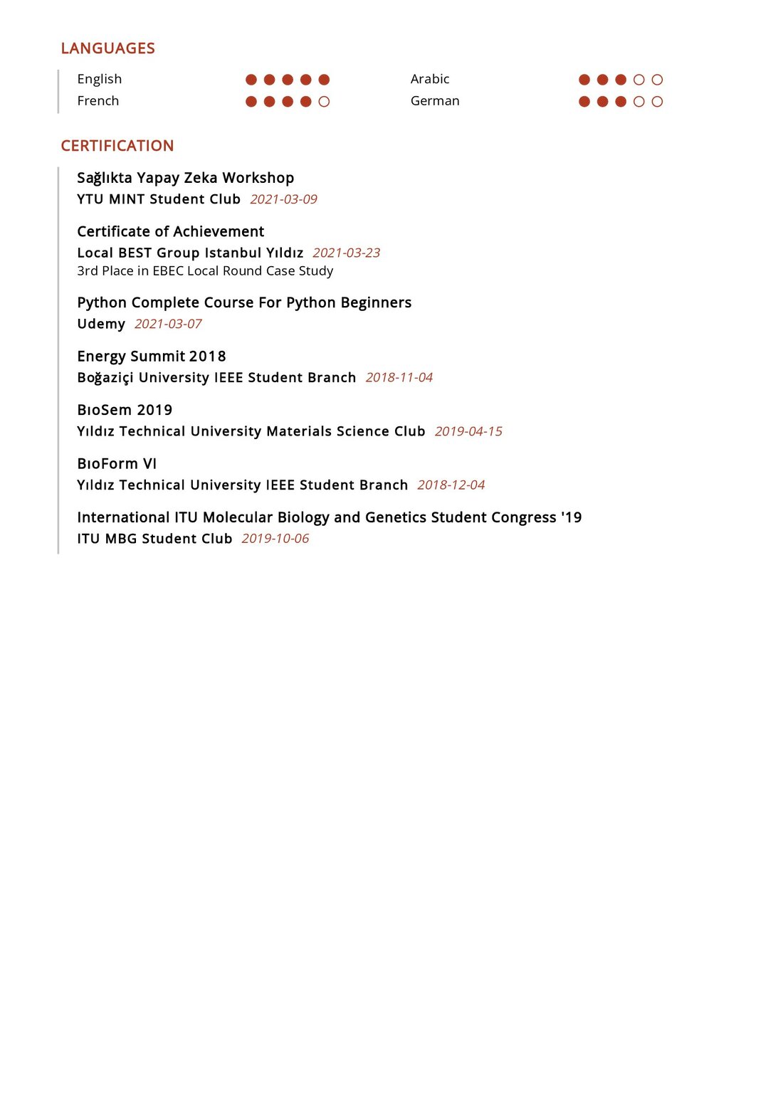 Bioengineering Undergraduate Student - Bioengineering Undergraduate Student Resume Sample 1