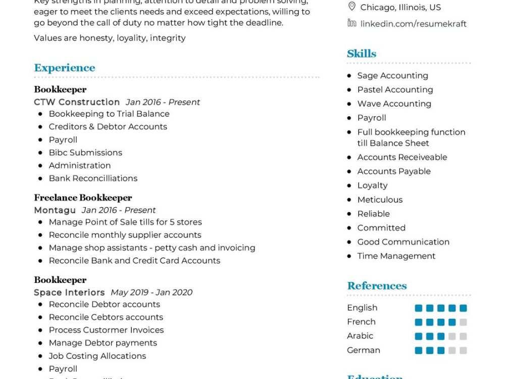Bookkeeper Resume Example