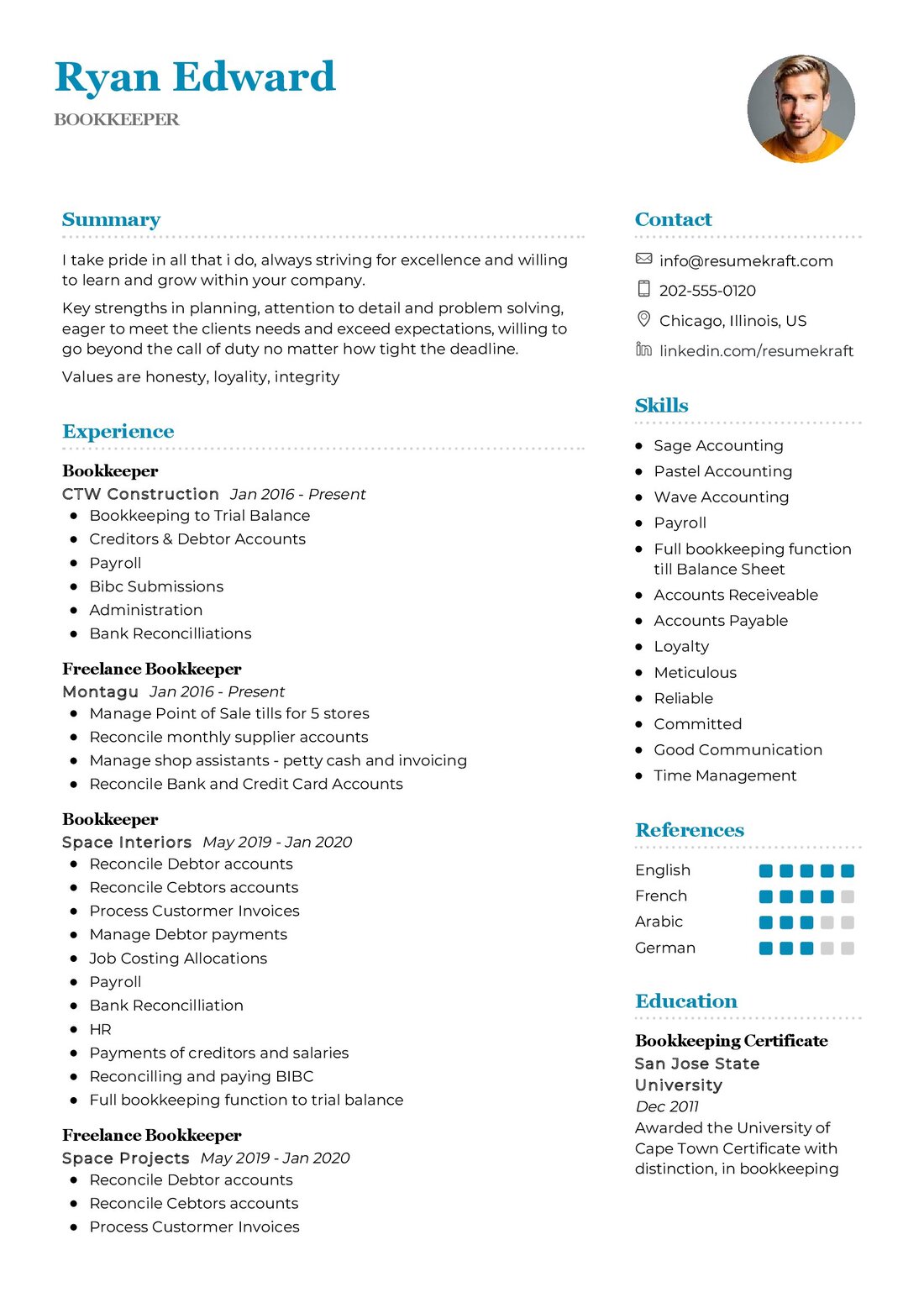 Bookkeeper Resume Example in 2024 - ResumeKraft