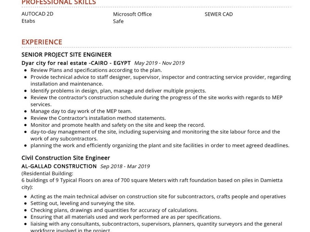 CIVIL Engineer Resume Example