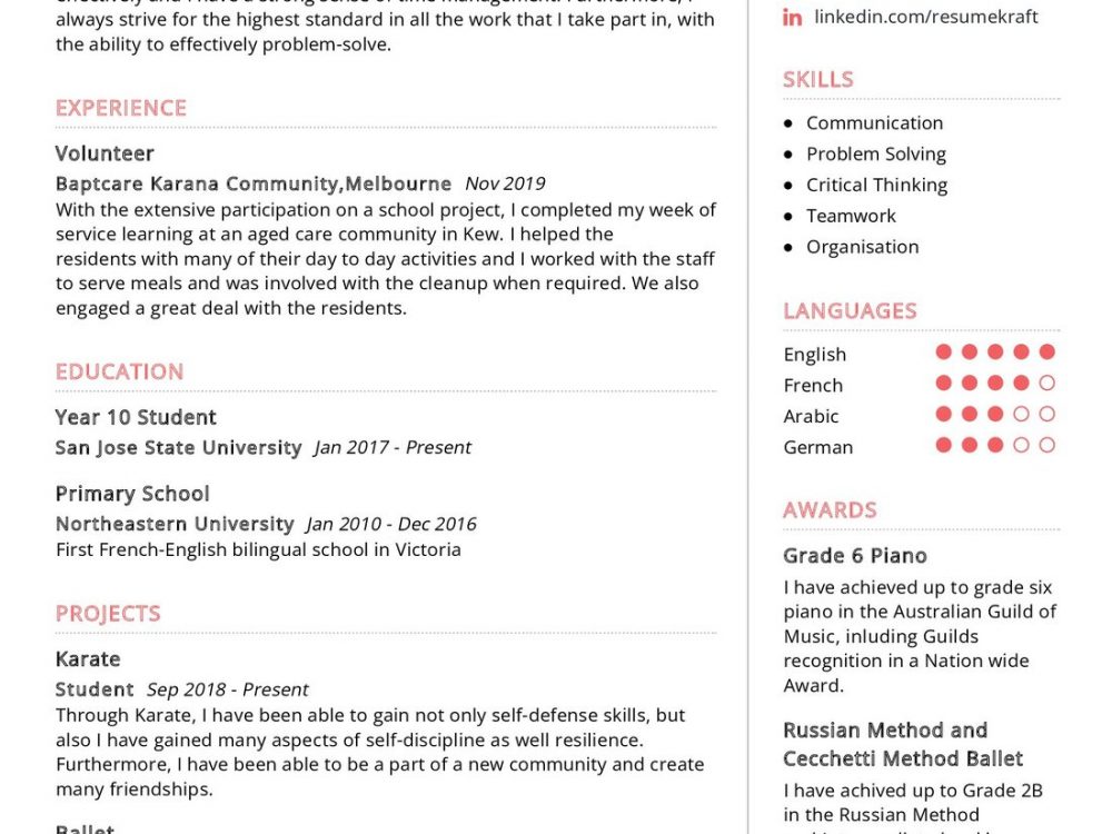 College Student Resume Example