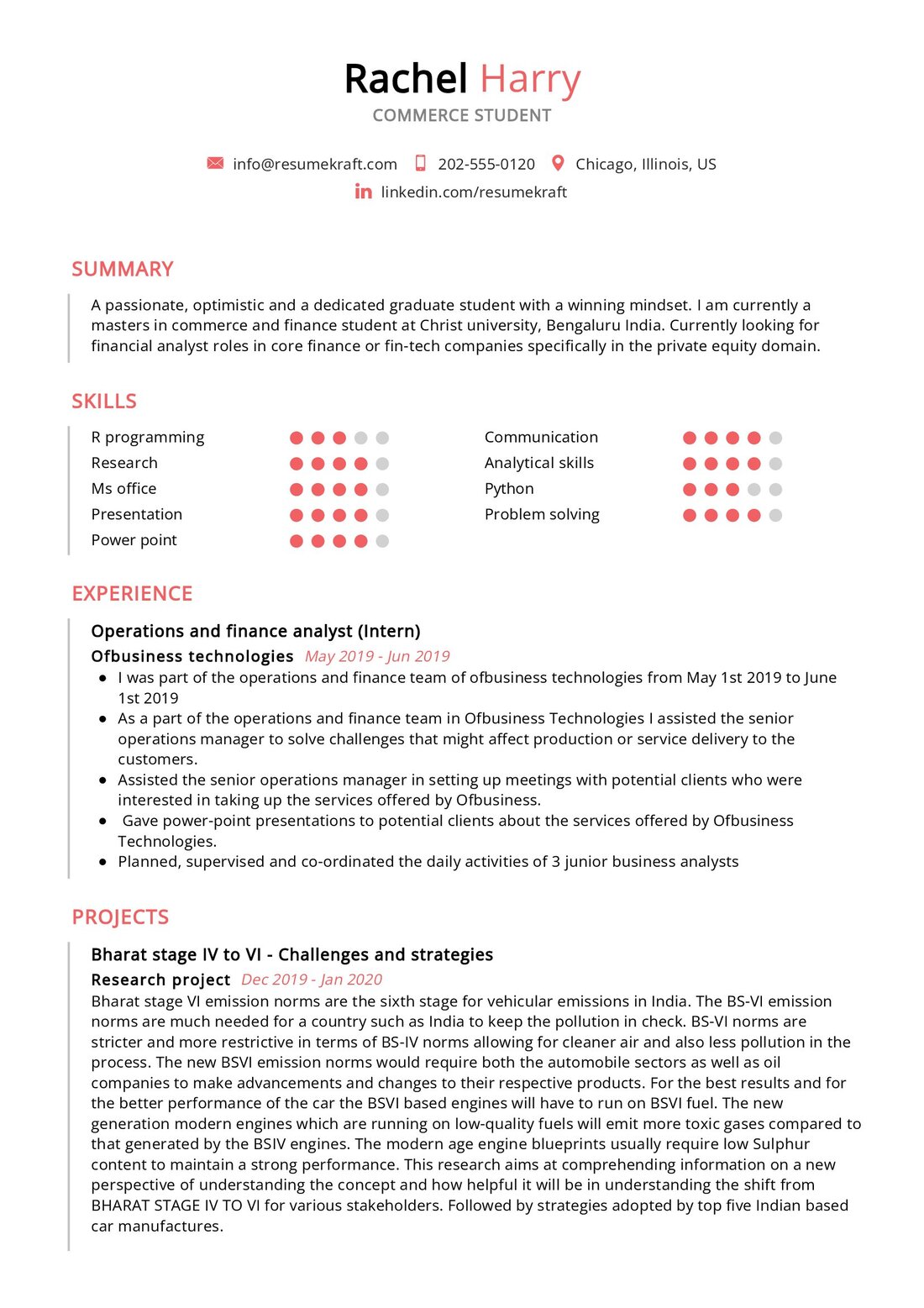 resume format for commerce student