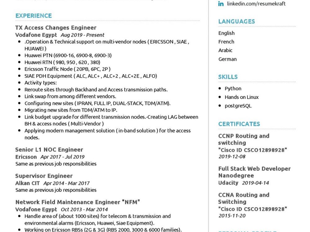 Communication Engineer Resume Example