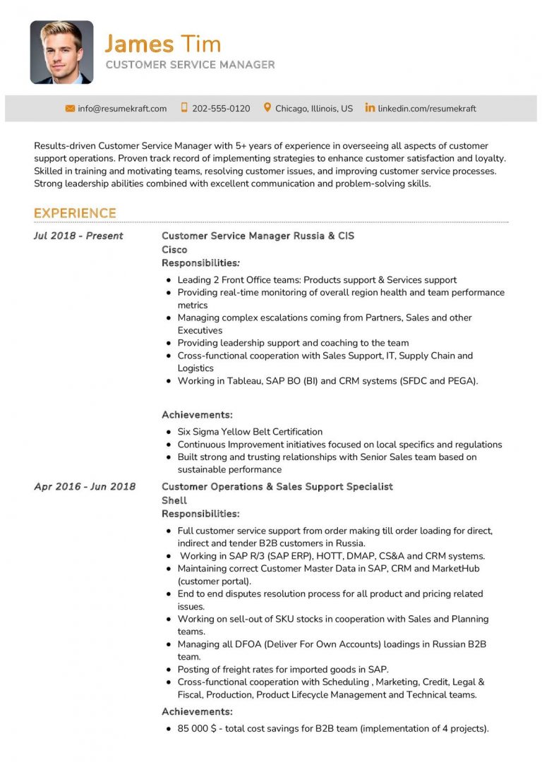 Sales and Marketing Resume Samples - Customer Service Manager Resume Sample 768x1087 