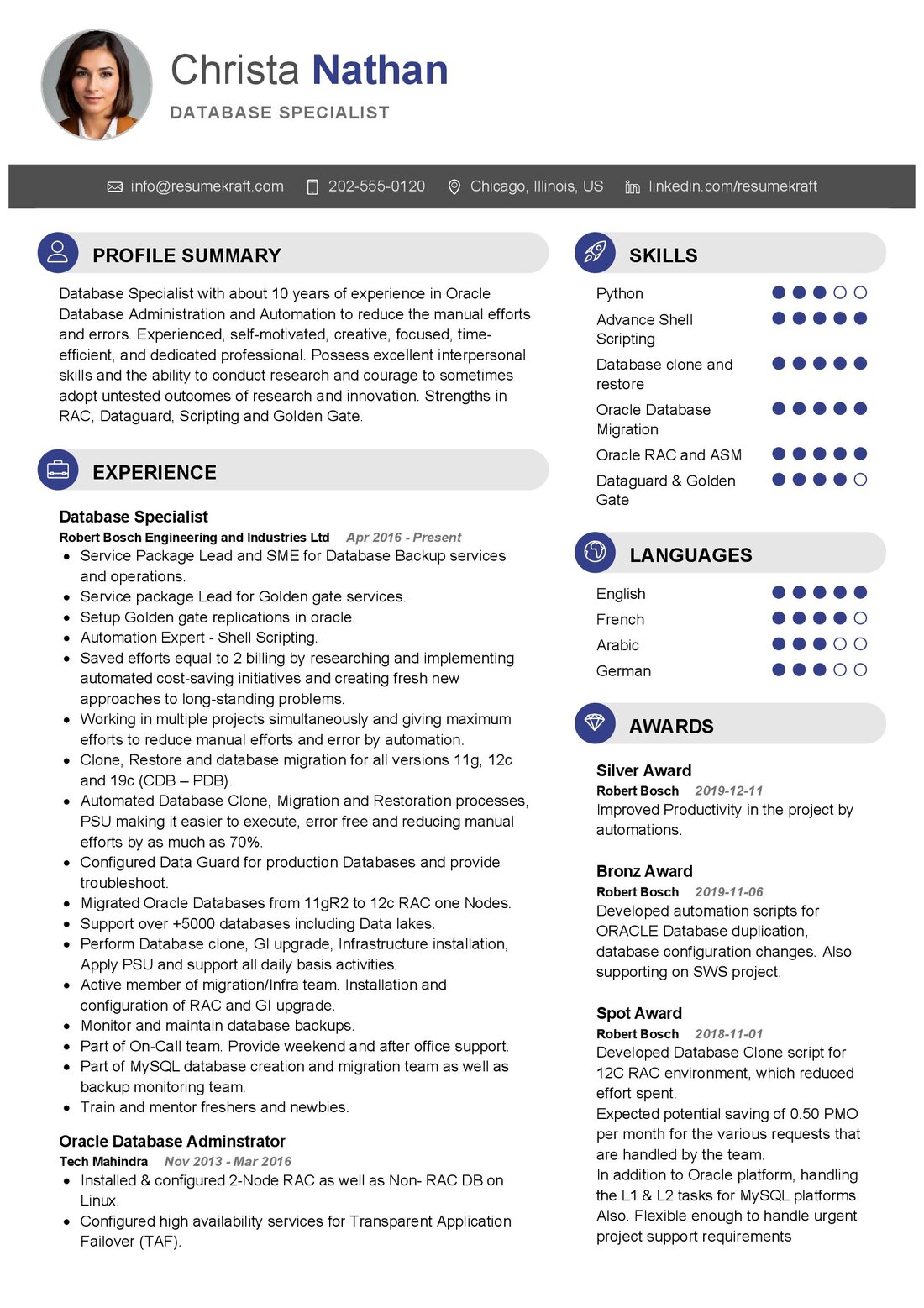 Database Specialist Resume Example In 2024 ResumeKraft