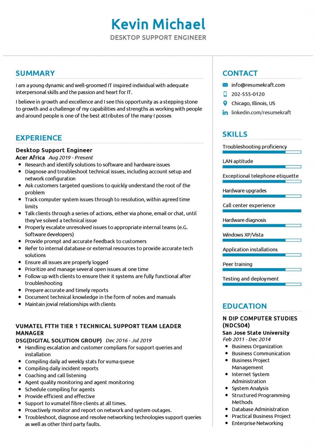 desktop support engineer resume for freshers