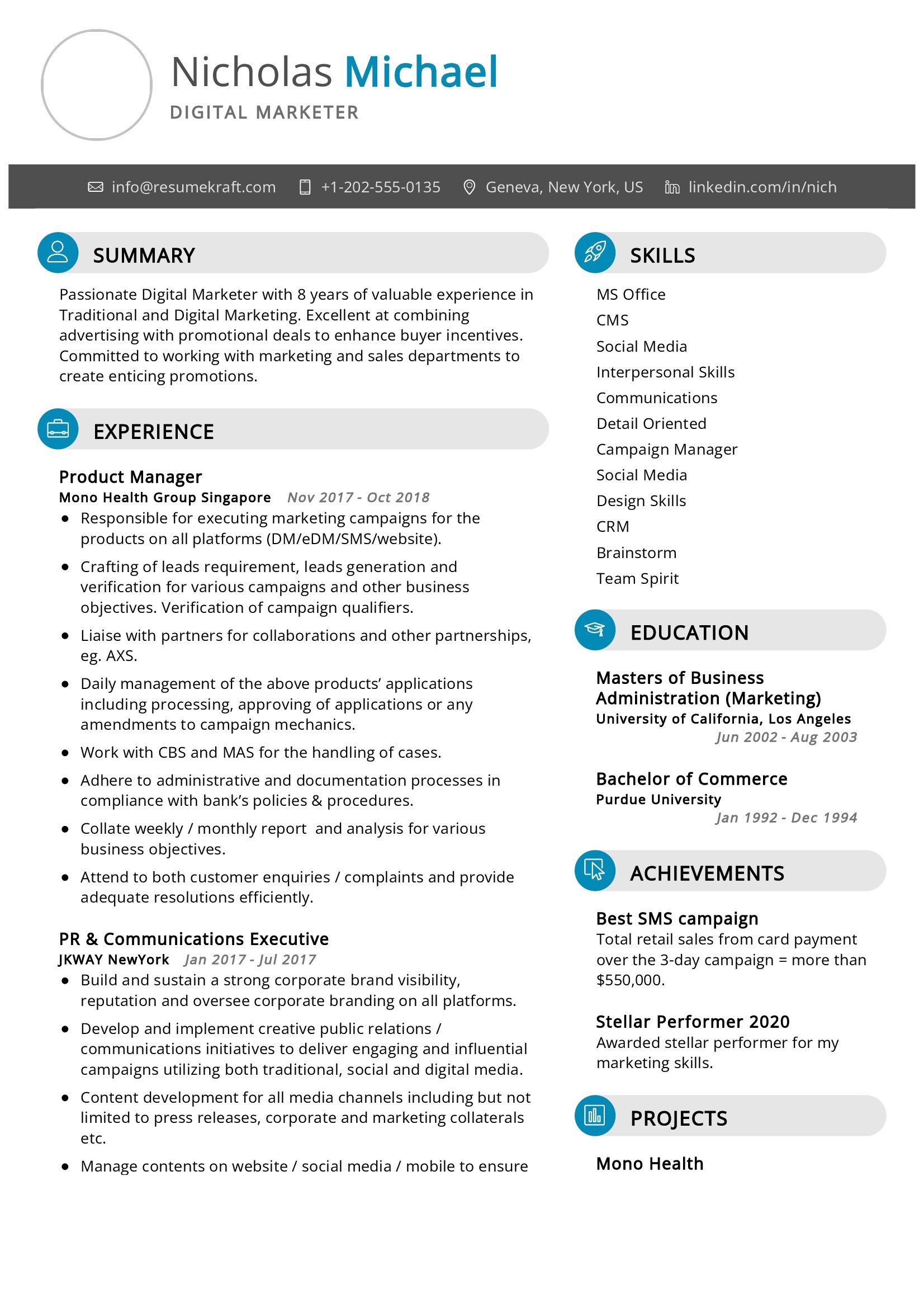 Digital Marketer Resume Example