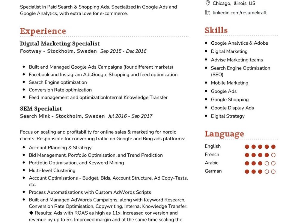 Digital Marketing Specialist Resume Sample In 2024 Resumekraft 9844