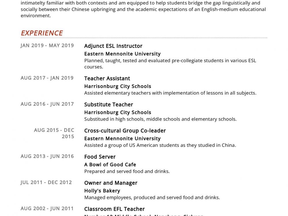 ESL Educator Resume Example