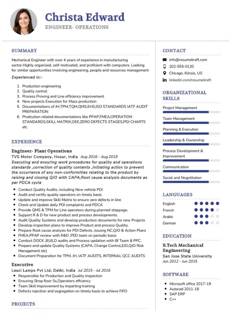 2200 Professional Resume Samples In 2024 ResumeKraft   Engineer Operations Resume Example 768x1087 