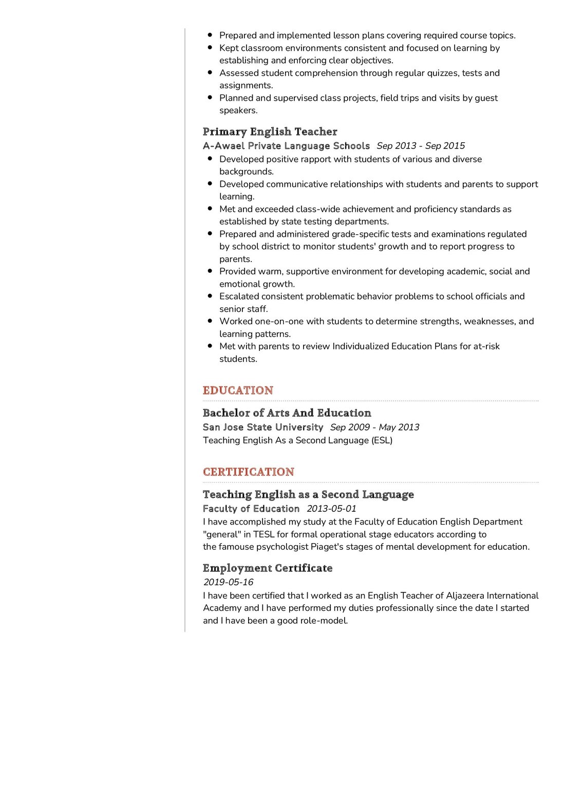 English Language Teacher Resume Sample in 2024 - ResumeKraft