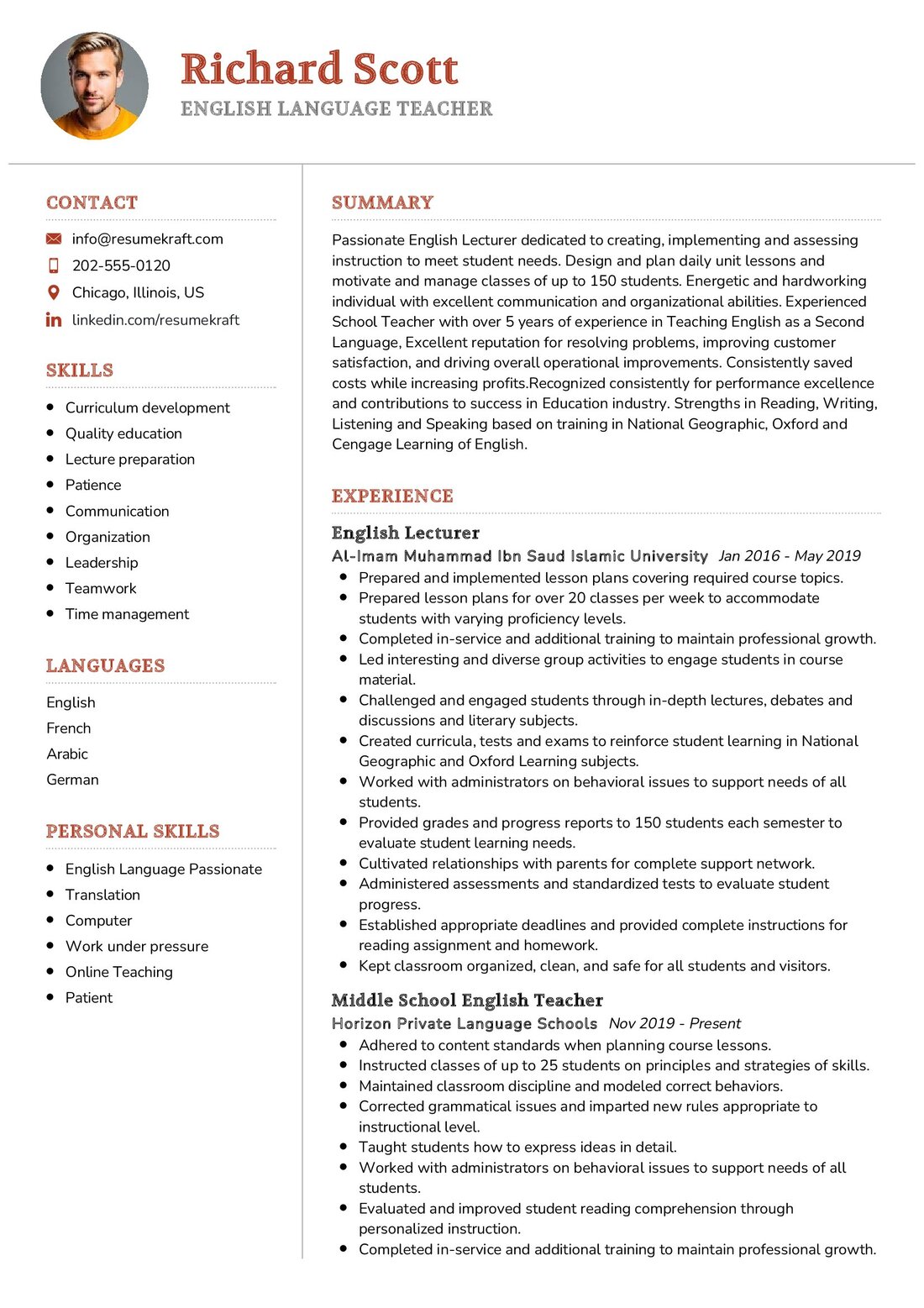 English Language Teacher Resume Sample in 2024 - ResumeKraft