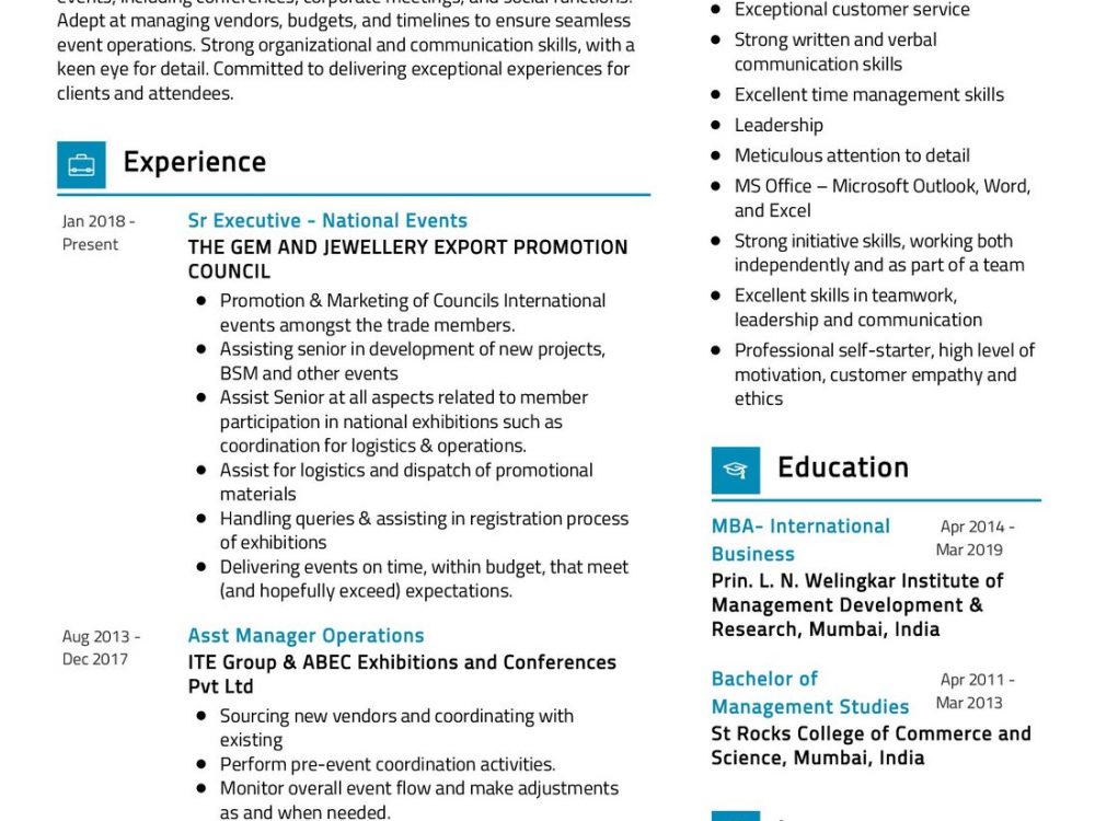 Event Manager Resume Sample