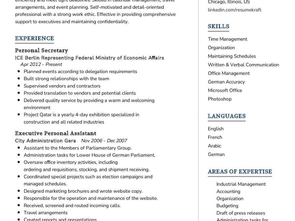 Executive Personal Secretary Resume Sample in 2024 - ResumeKraft