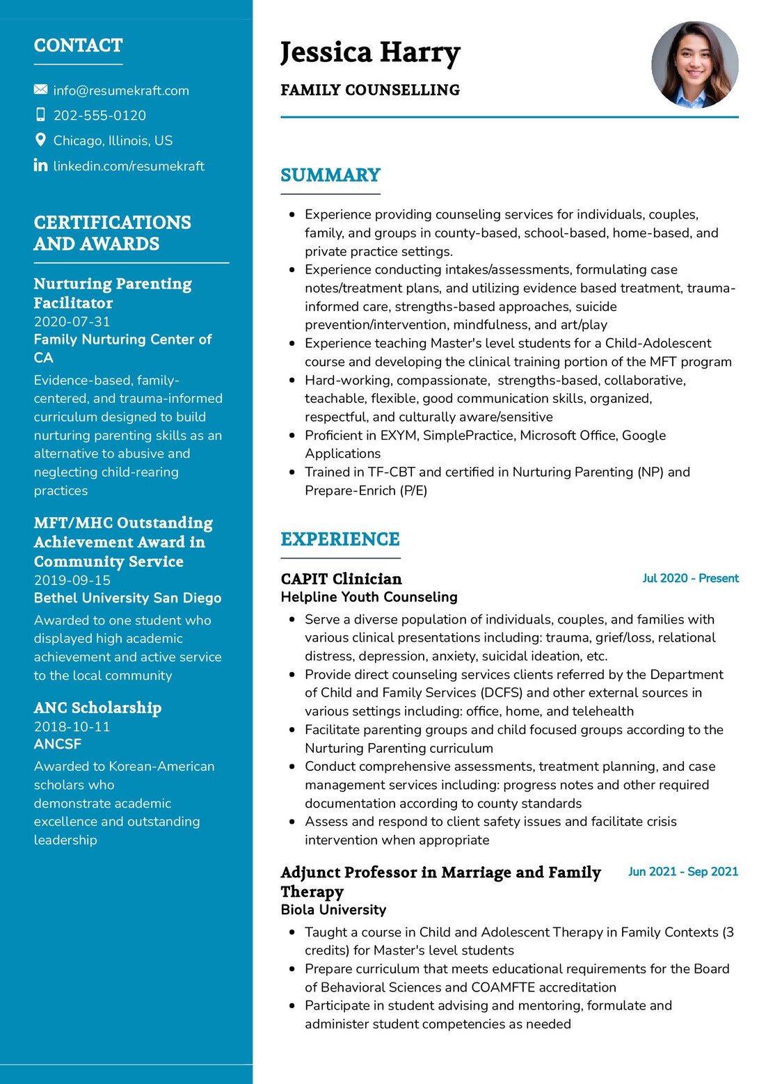 Family Counselling Resume Sample