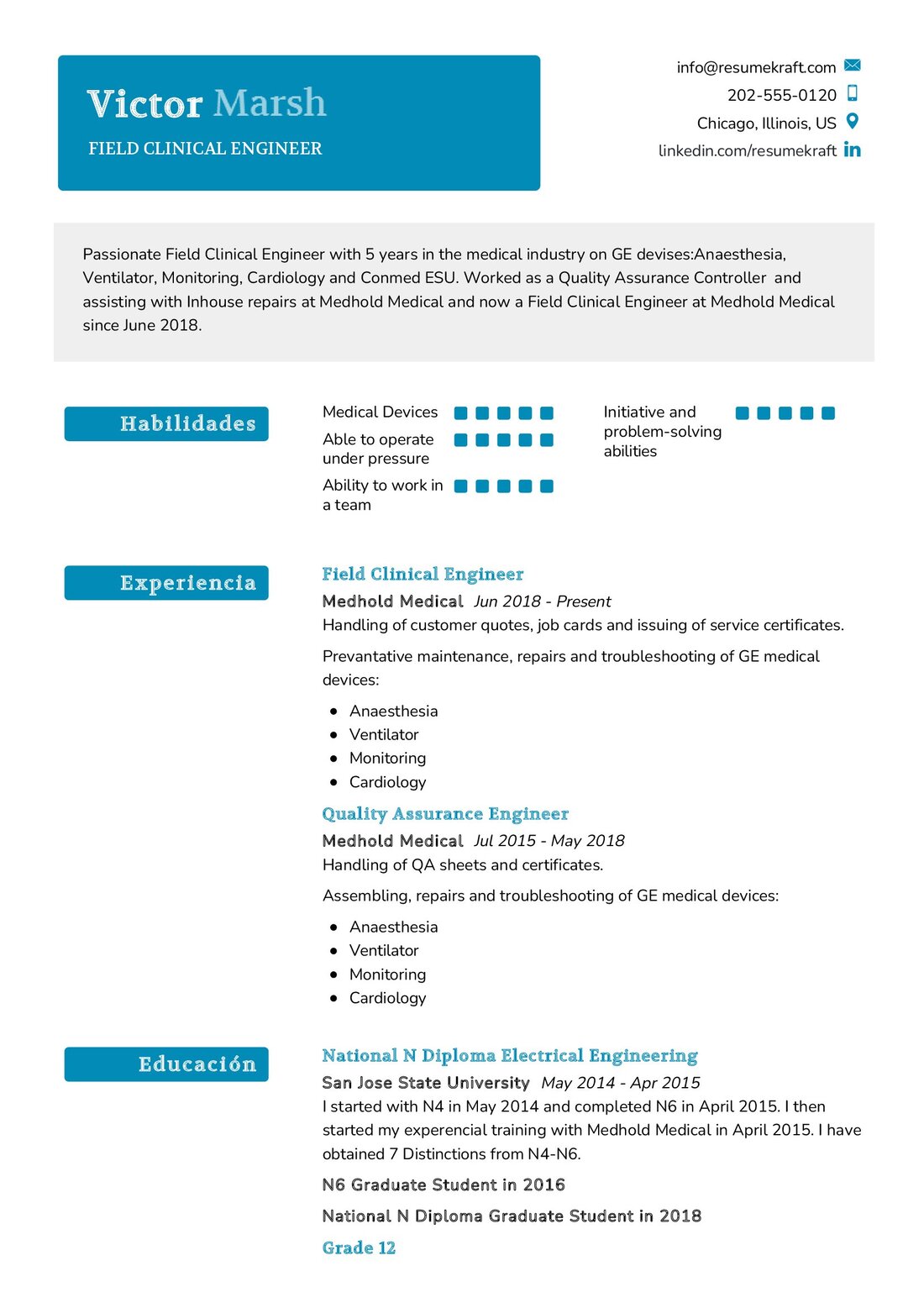 Field Clinical Engineer Resume in 2024 - ResumeKraft