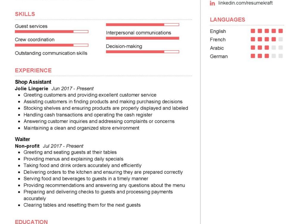 Flight attendant Resume Example