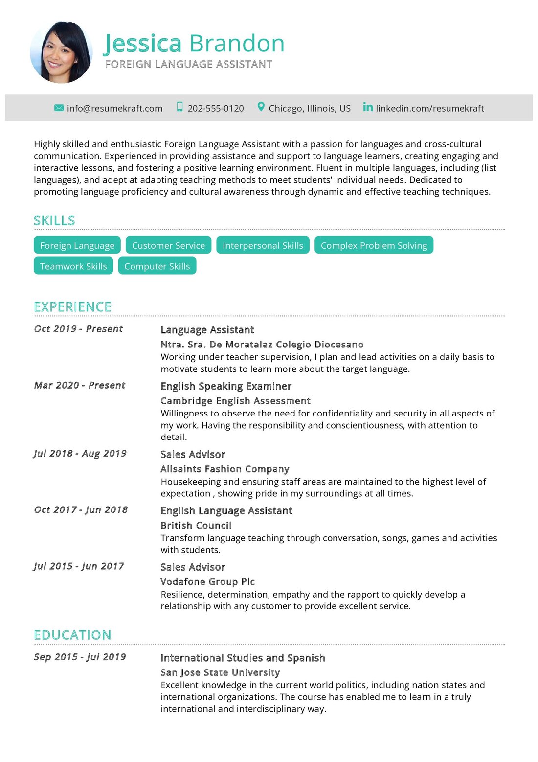 Foreign Language Assistant Resume Example in 2024 - ResumeKraft