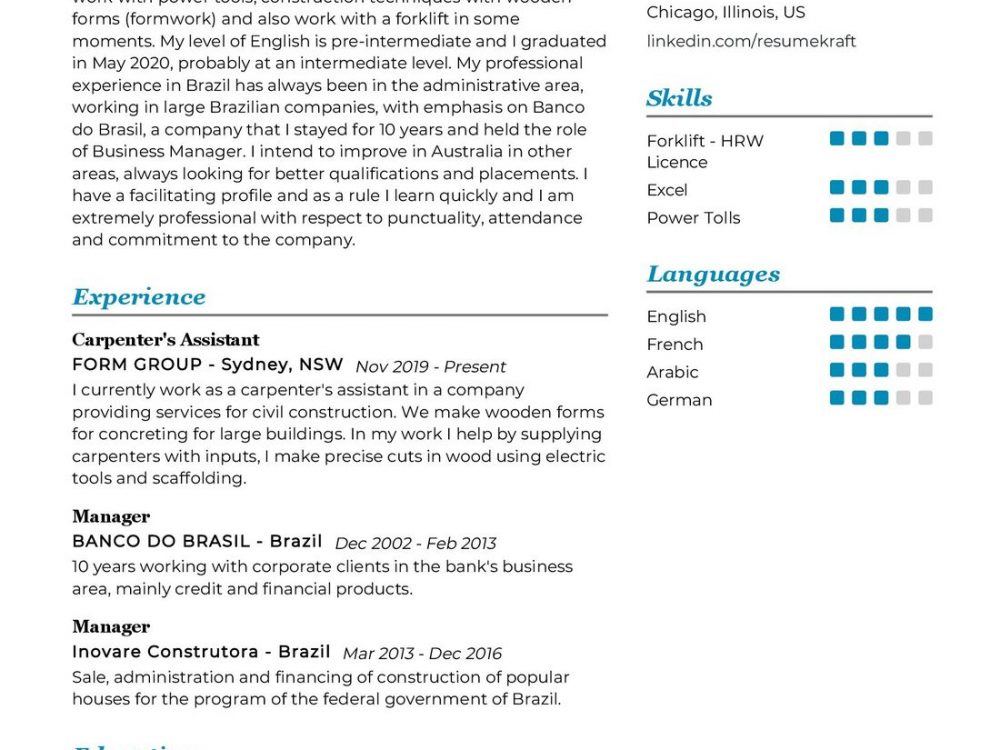 Forklift Driver Resume Sample