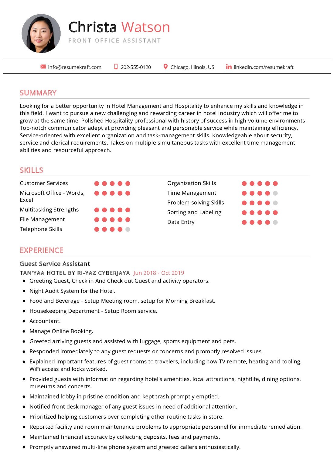 Dental Front Office Assistant Resume Sample