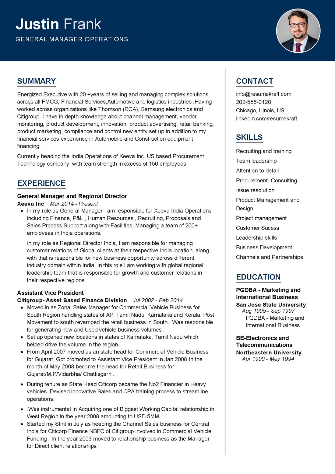 resume template for general manager