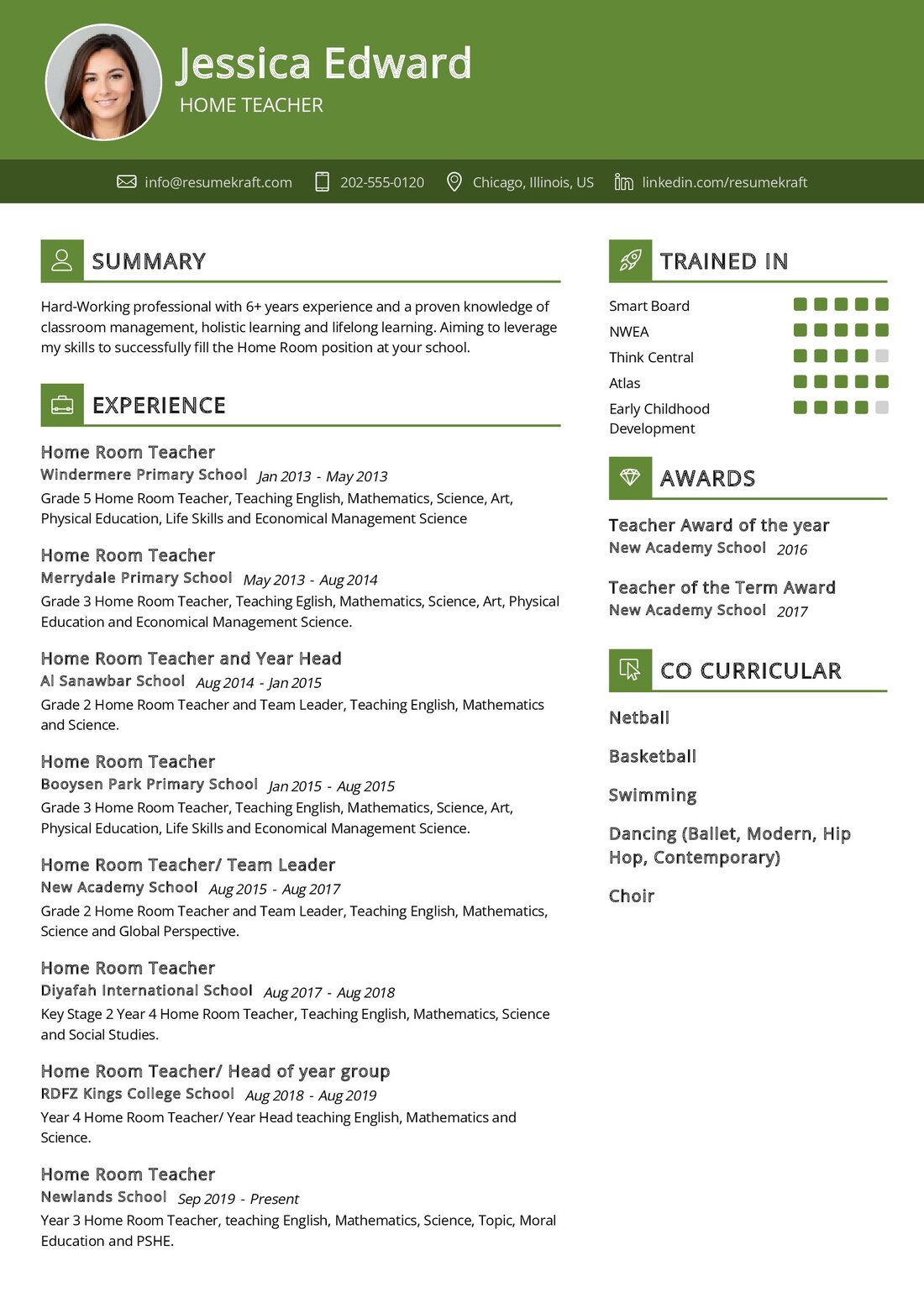 Home Teacher Resume Example