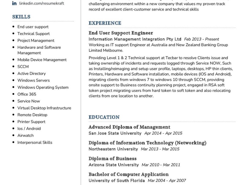 IT Support Engineer Resume Sample