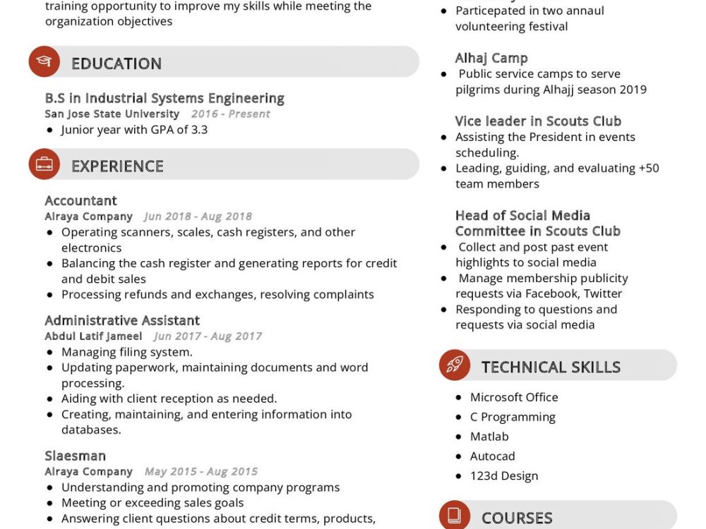 Industrial systems Engineer Resume Sample