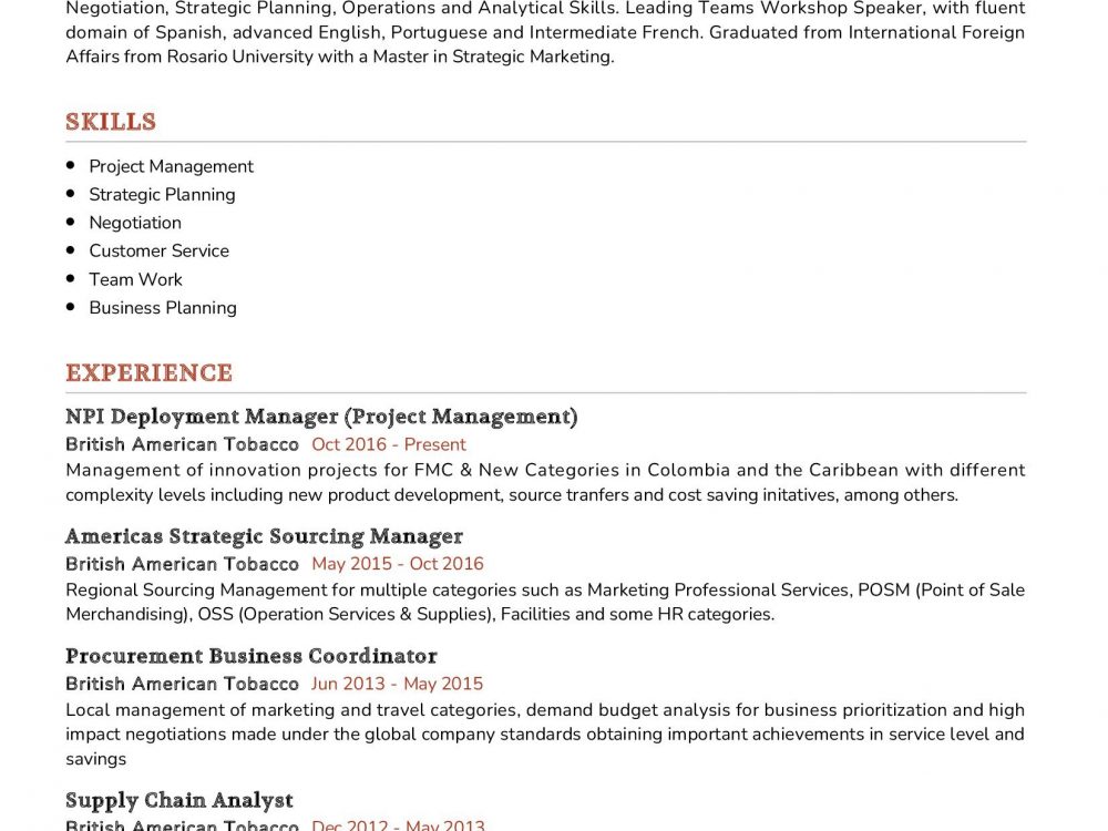 International Foreign Affairs Resume Example