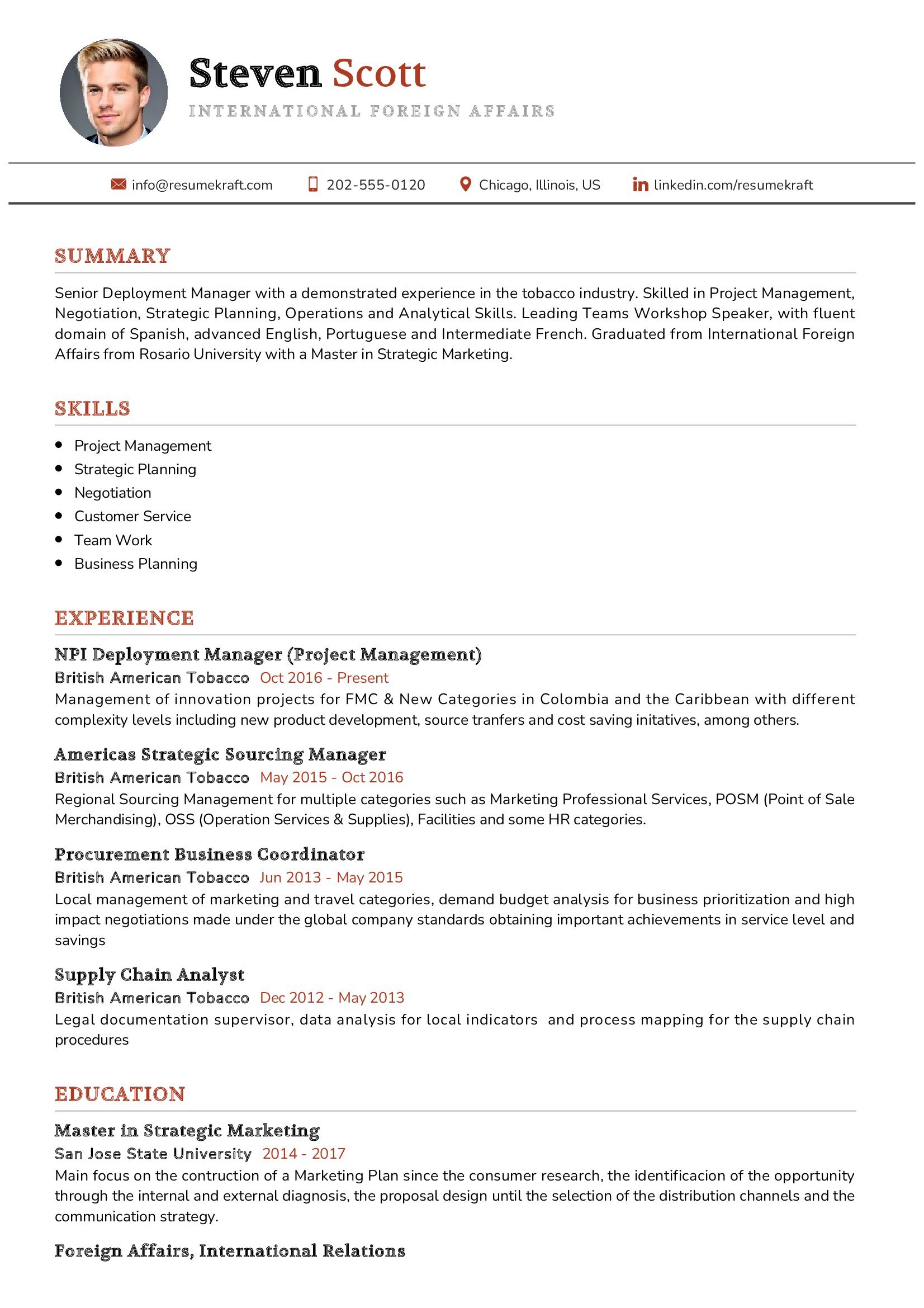resume sample for international