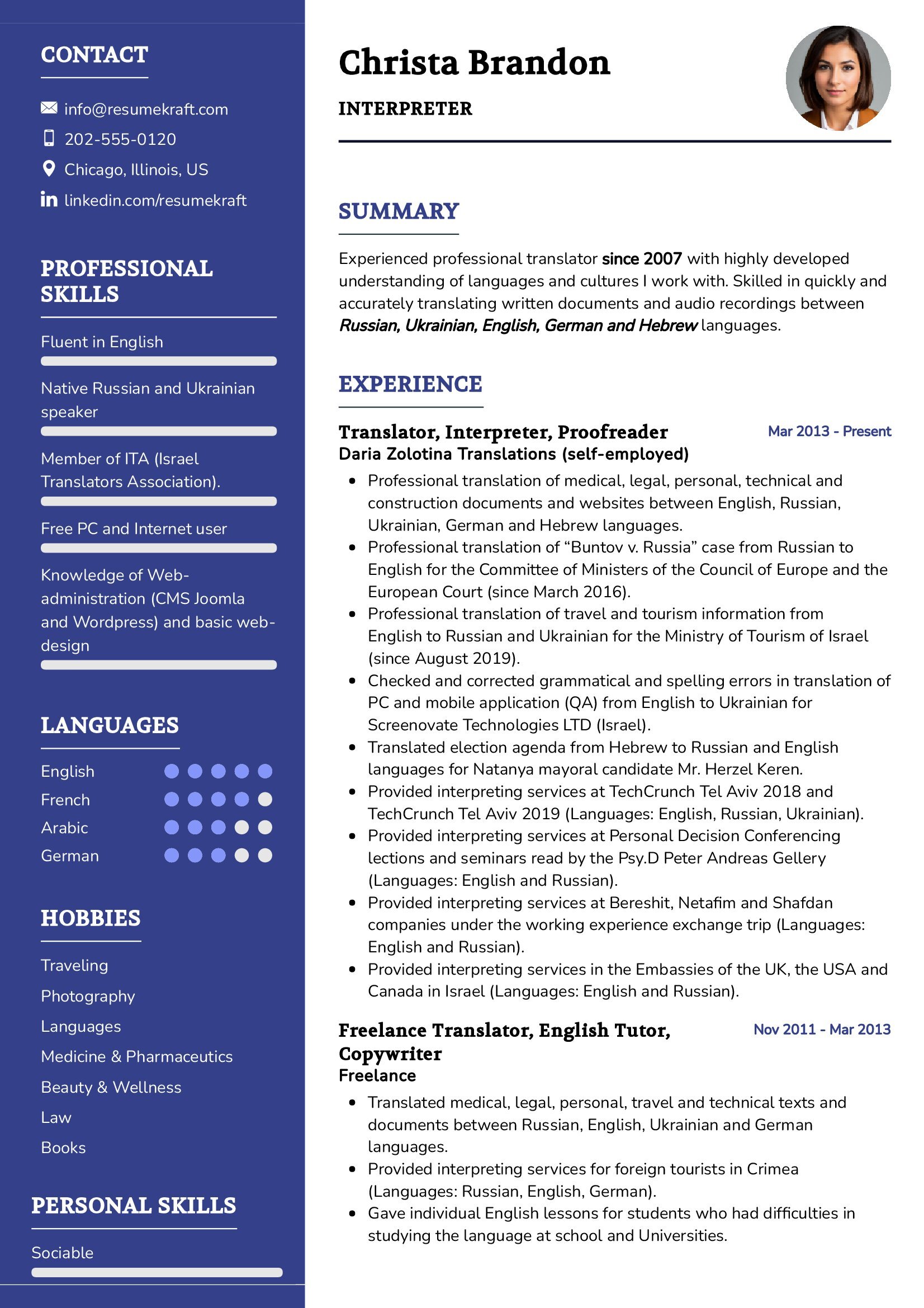 sample interpreter resume