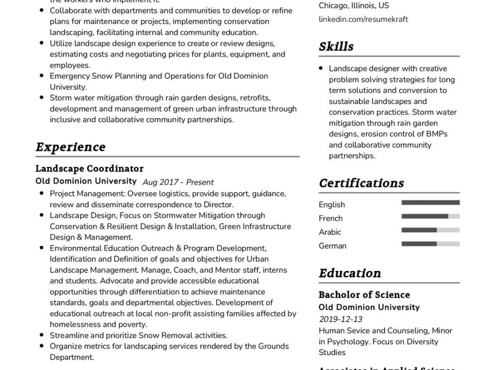 Landscape Coordinator Resume Example